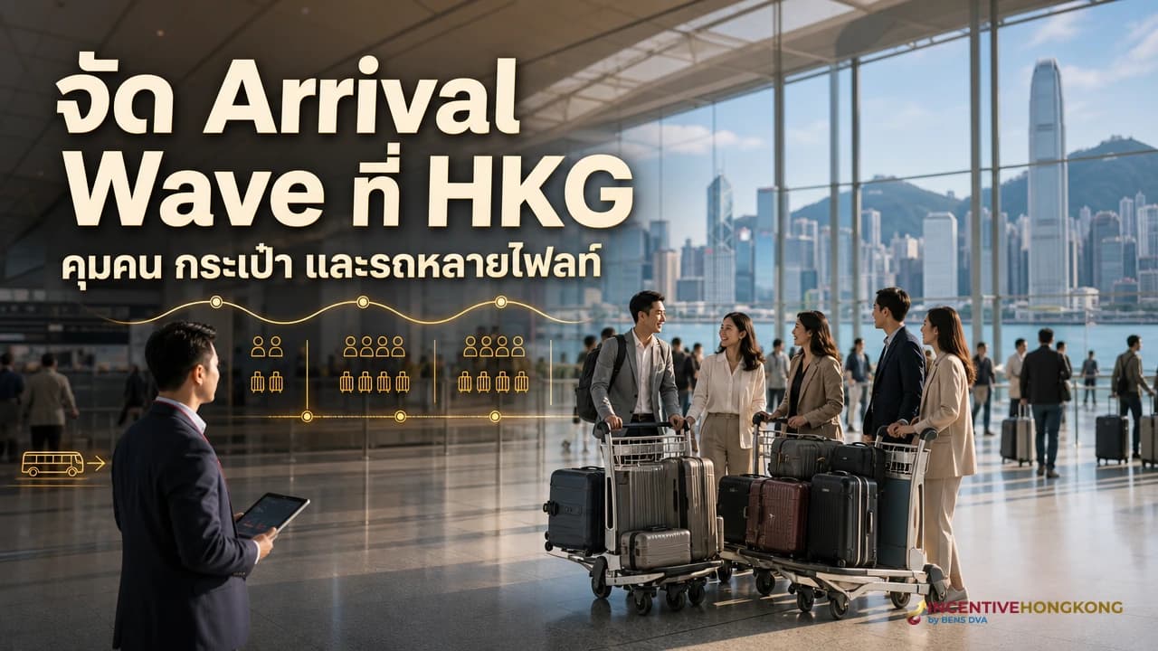 ภาพปกทีมภาคพื้นจัด Arrival Wave รับกรุ๊ปบริษัทหลายเที่ยวบินที่สนามบินฮ่องกง