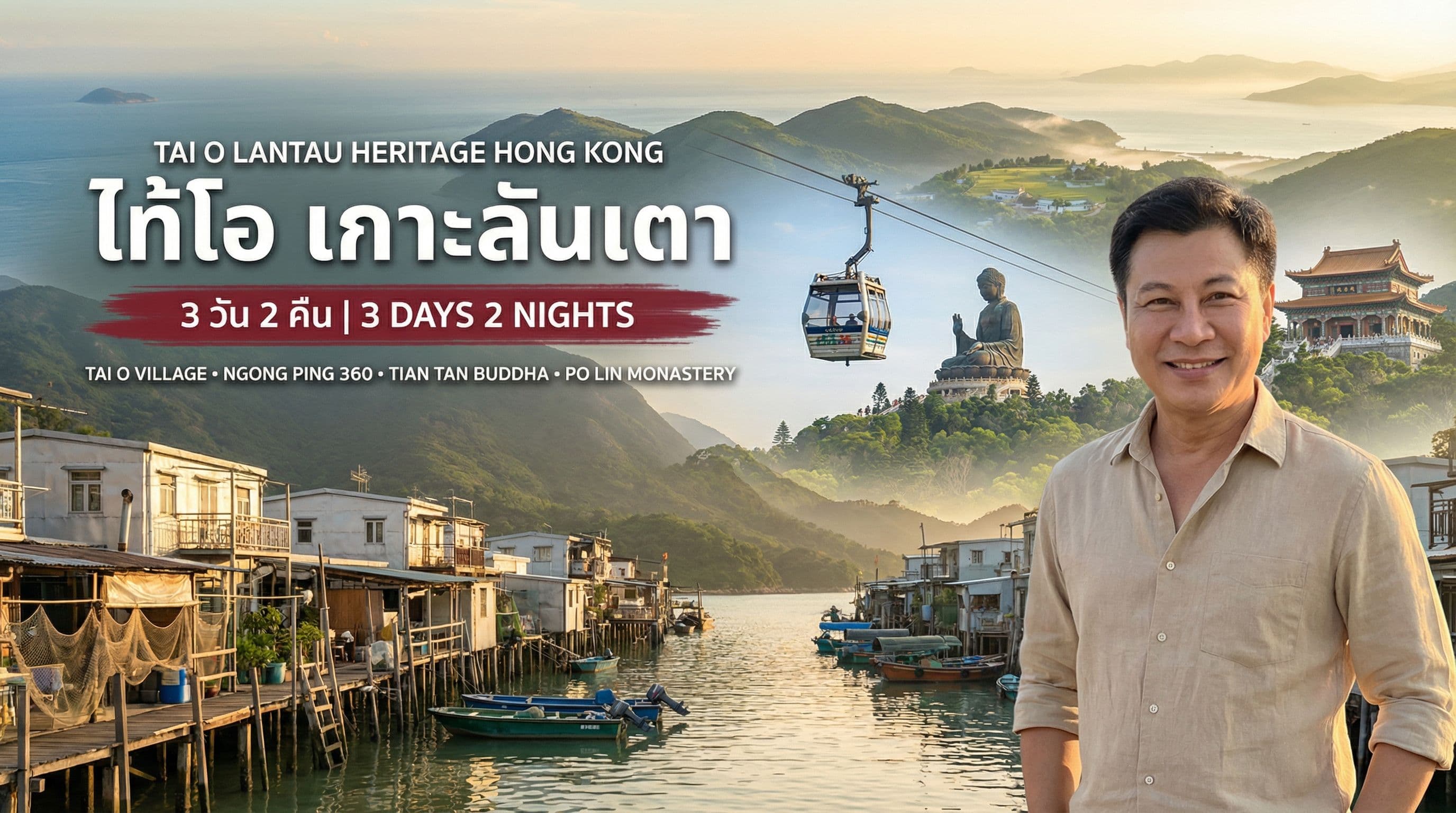 หมู่บ้านไท้โอและเกาะลันเตา ฮ่องกง 3 วัน 2 คืน — วัดโป่วหลิน กระเช้านองปิง Lantau Heritage Walk